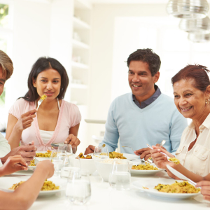 multi-generational family dining together